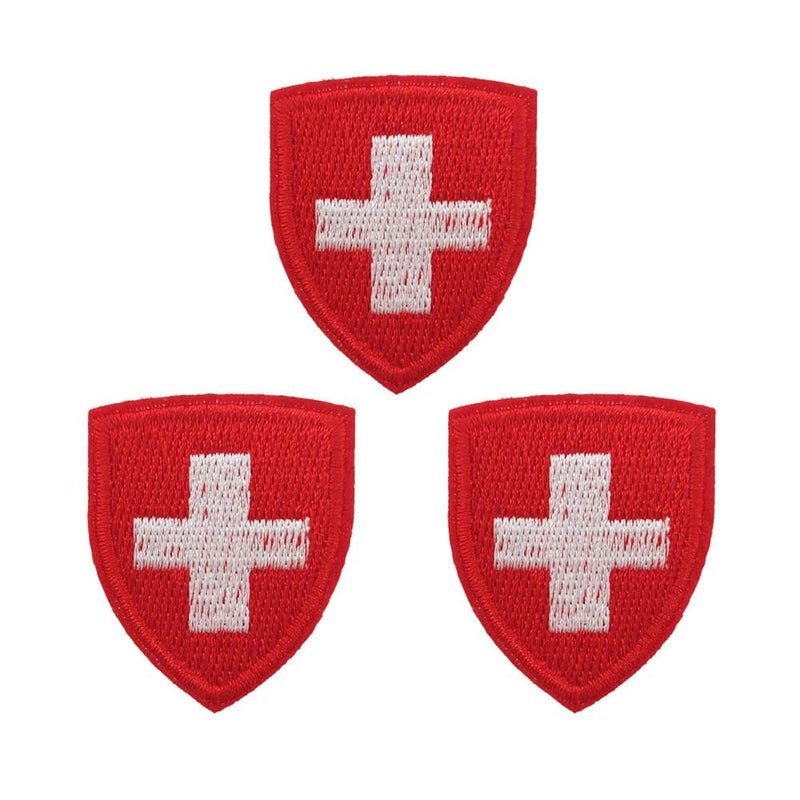 Cute-Patch 3pcs Set Mini Switzerland Flag Shield Embroidered Iron on sew on Patches Swiss Travel Emblem - Image 1